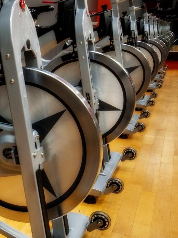 spin bikes lined up